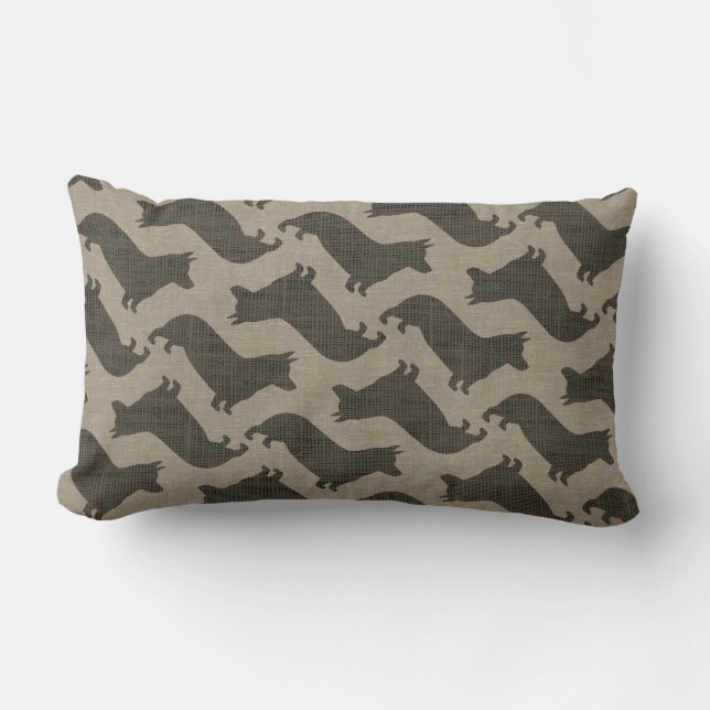 Pembroke Welsh Corgi Silhouettes Pattern Burlap Lumbar Cushion (Front)