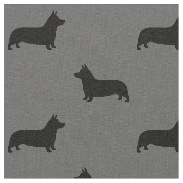 Pembroke Welsh Corgi Silhouettes Pattern Grey Fabric (Close Up)