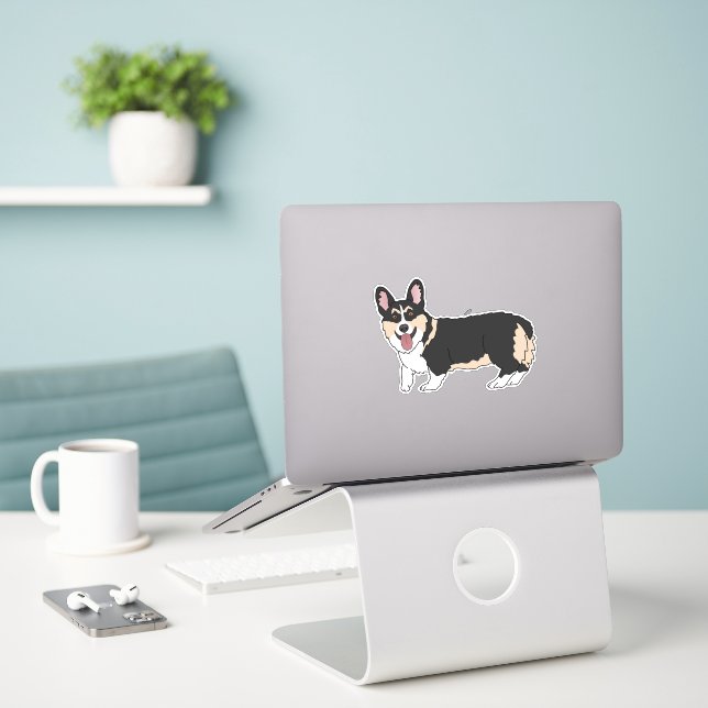 Pembroke Welsh Corgi Tri Coloured   (Laptop On Desk)