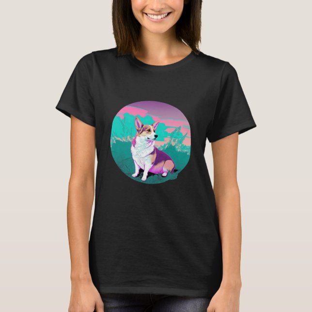 Pembroke Welsh Corgi Vaporwave Retrowave Aesthetic T-Shirt (Front)