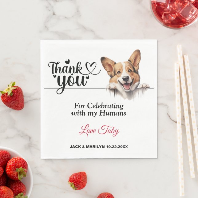 Pembroke Welsh Corgi Wedding Thank You Napkin (Insitu)