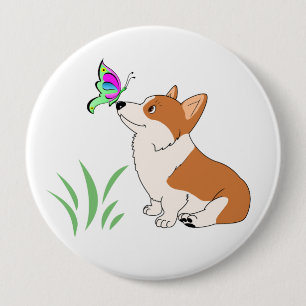 Pembroke Welsh Corgi with Butterfly 10 Cm Round Badge