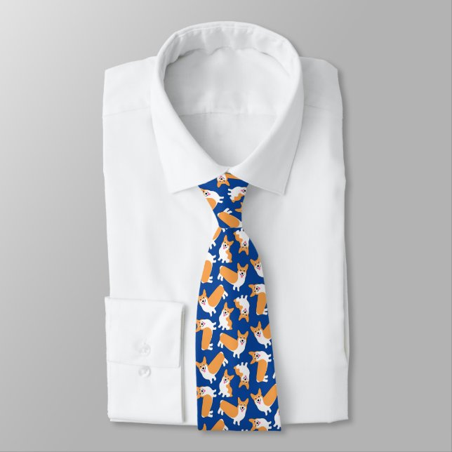 Pembroke Welsh Corgis Cute Pattern Custom Colour Tie (Tied)