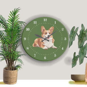 Pembroke Welsh Red and White Corgi Dog Large Clock
