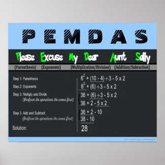 PEMDAS Order of Operations Math Poster