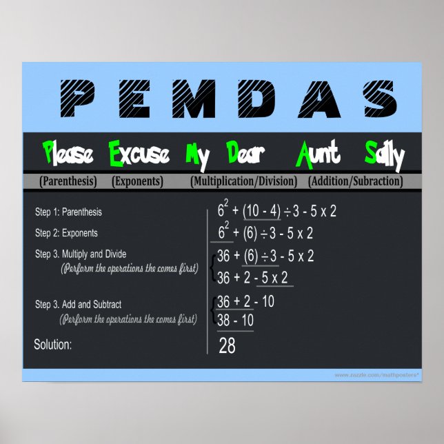PEMDAS Order of Operations Math Poster (Front)