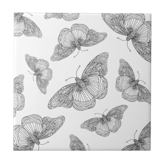 Pen and Ink Butterfly Pattern  Ceramic Tile (Front)