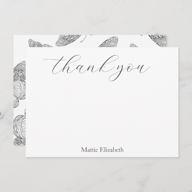 Pen and Ink Butterfly Pattern  Thank You Card (Front/Back)