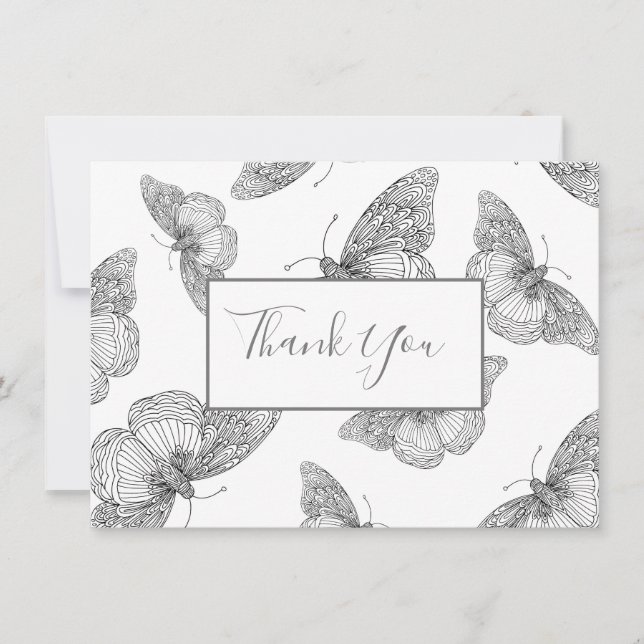 Pen and Ink Butterfly Pattern  Thank You Card (Front)