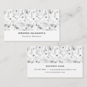 Pen and ink daisy and rose flowers business card