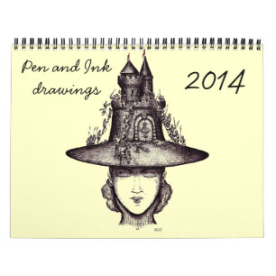 Pen and Ink  drawing art 2014 creative calendar