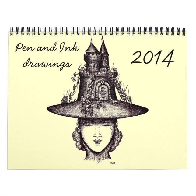 Pen and Ink  drawing art 2014 creative calendar (Cover)