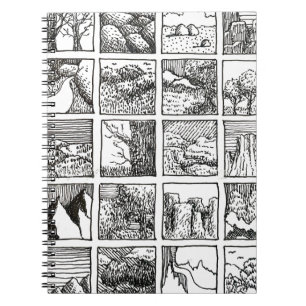 Pen and Ink Drawing Landscape Squares Design Notebook