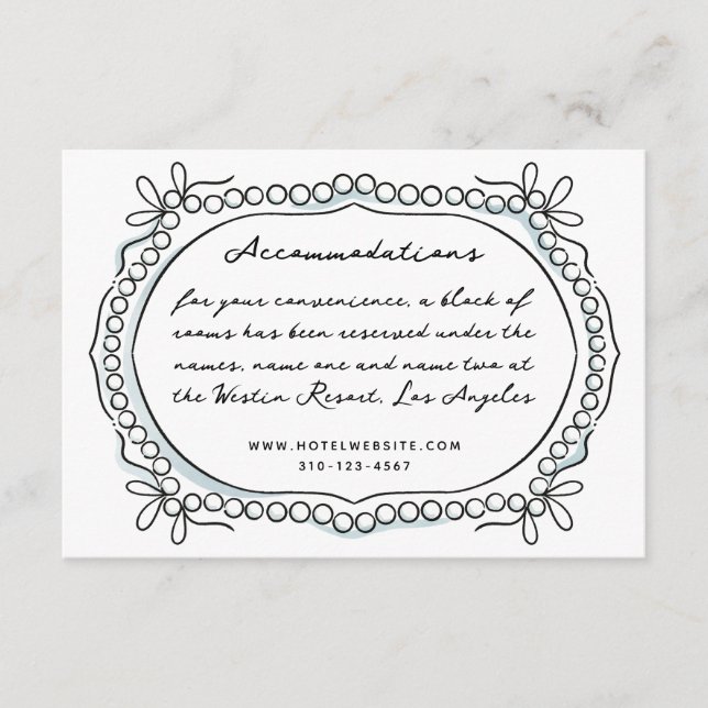 Pen and Ink Ribbons and Pearls Accommodations Enclosure Card (Front)