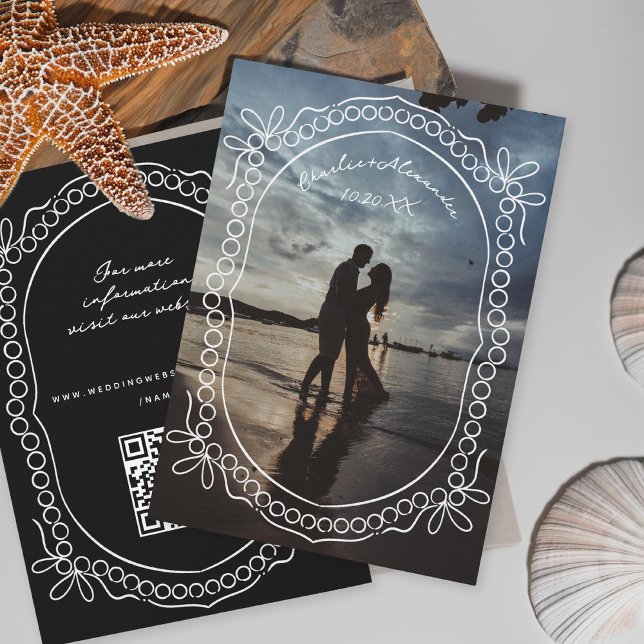 Pen and Ink Ribbons and Pearls Photo Save The Date (Creator Uploaded)