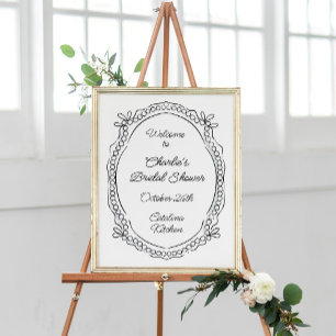 Pen and Ink Ribbons and Pearls Welcome Sign