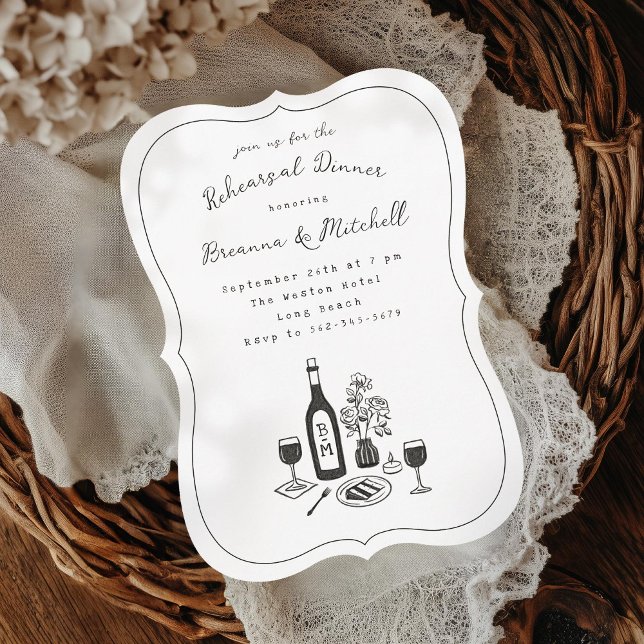 Pen and Ink Whimsical Hand Drawn Rehearsal Dinner Invitation (Creator Uploaded)
