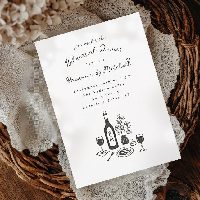 Pen and Ink Whimsical Hand Drawn Rehearsal Dinner Invitation (Creator Uploaded)
