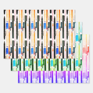 Pen And Pencil Set Of 3 Wrapping Paper Sheet