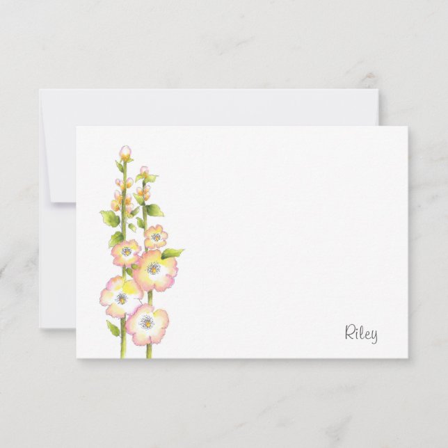 Pen and Watercolor Hollyhocks Card (Front)