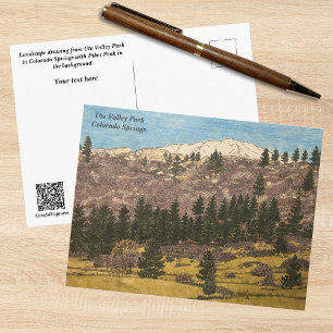 Pen & Colored Pencil Colorado Landscape Drawing Postcard