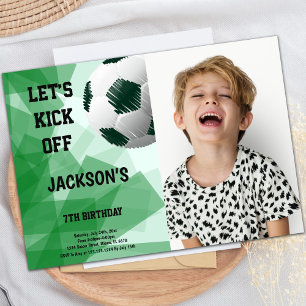 Pen Drew Ball Soccer Birthday Invitations w photo