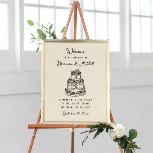 Pen Ink Whimsical Hand Drawn Cake Wedding Welcome Poster