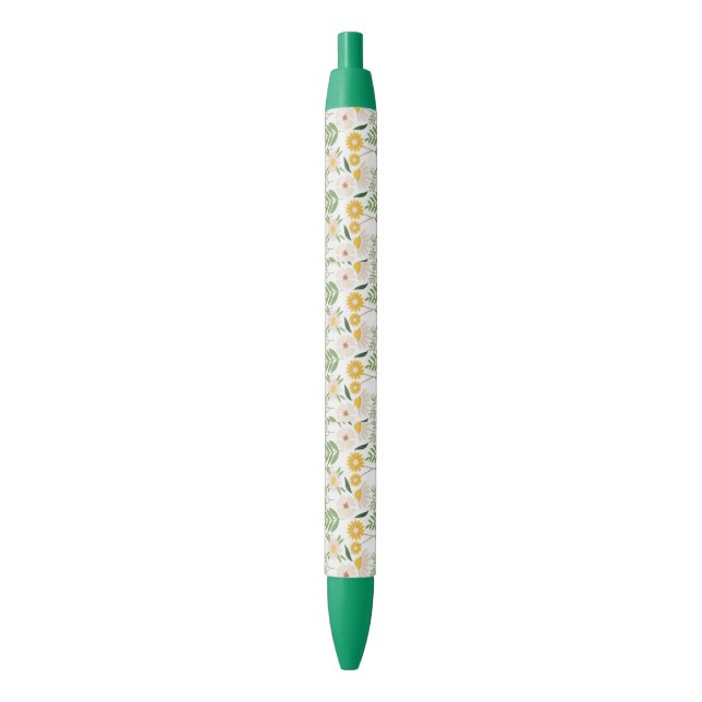 Pen Office and School Pen Green & Yellow Floral (Front Vertical)