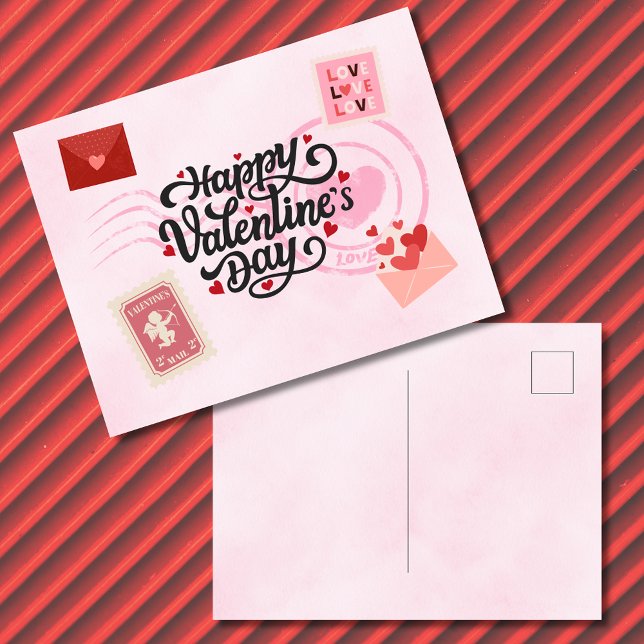 Pen Pal Valentine's Day Postcard (Valentine's Day, Pen pal themed postcard.  Front and Back displayed.)