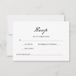 Pen Script Minimalist Calligraphy White Wedding RSVP Card