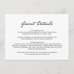 Pen Script Minimalist White Wedding Guest Details Enclosure Card