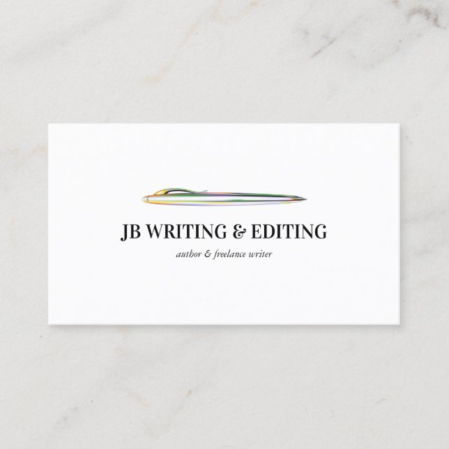 Pen Writer Blogger Green Yellow Ballpoint Business Card (Front)
