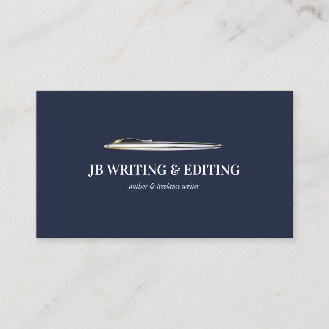 Pen Writer Blogger Qr Code Navy Business Card (Front)