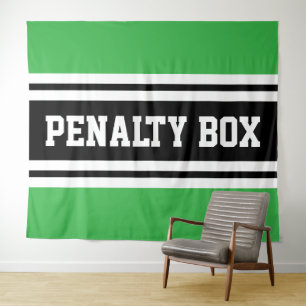 PENALTY BOX Cool Sporty Black White Gray Stripes Tapestry