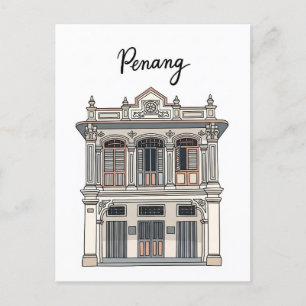 Penang Malaysia Shophouse Storefront Travel Postcard