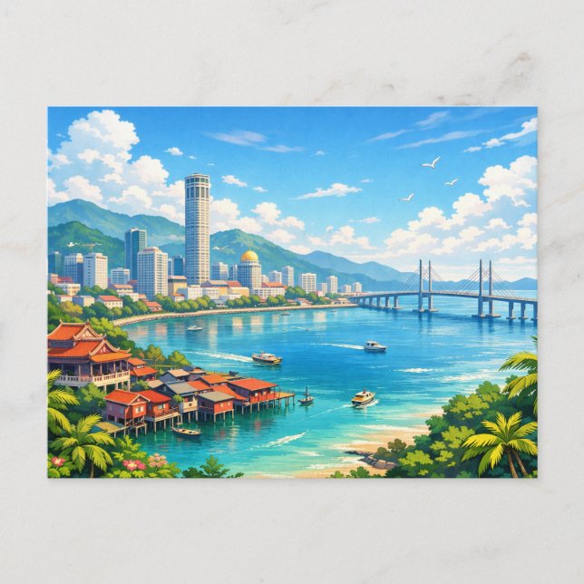 Penang Malaysia Skyline Postcard (Front)