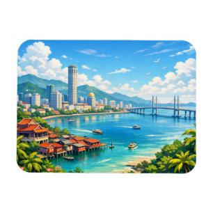 Penang Malaysia Skyline Postcard Magnet