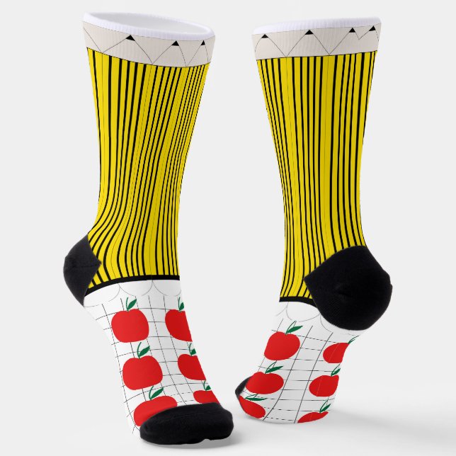 Pencil and apple socks (Angled)