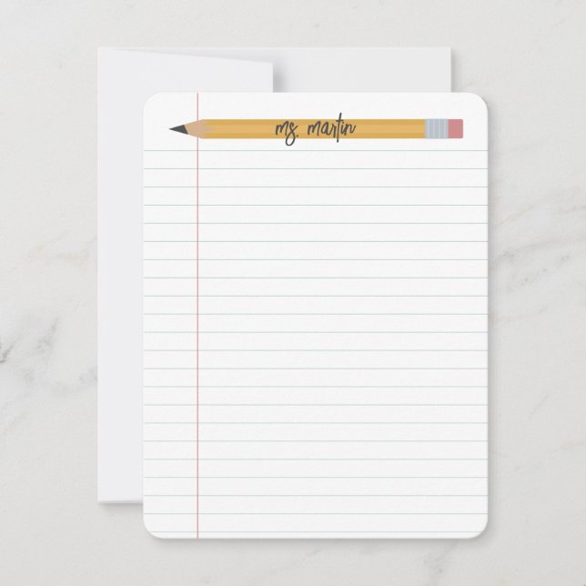  Pencil and Paper Personalised Teacher Card (Front)