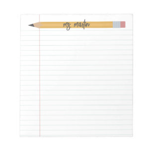 pencil and paper personalised teacher notepad