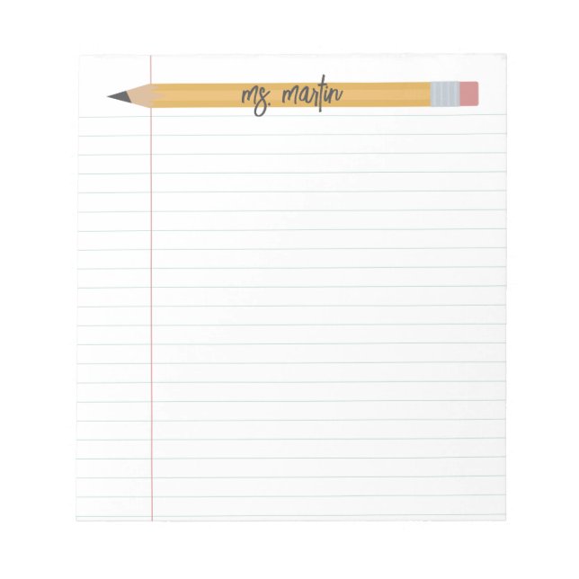  pencil and paper personalised teacher notepad (Front)