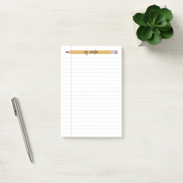  pencil and paper personalised teacher post-it notes (Office)