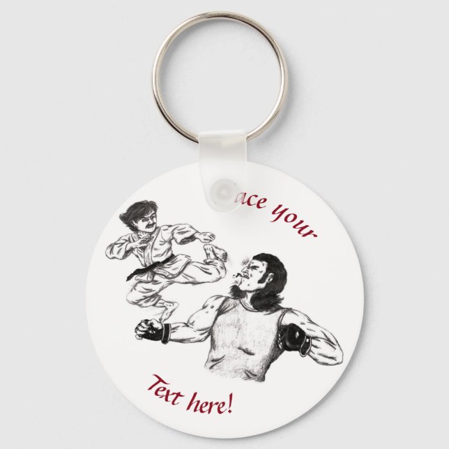 Pencil art Karate fighter vs MMA fighter battle Key Ring (Front)