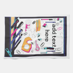 pencil case and stationery design tea towel