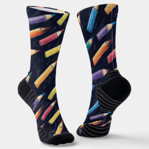 Pencil Chalk Drawing Pattern Teacher Socks