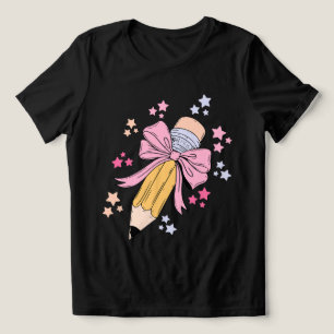 Pencil Coquette Bow Pink Back To School Teachers Tri-Blend Shirt