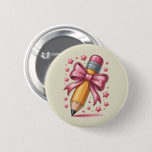 Pencil Coquette Bow Teacher Appreciation School 6 Cm Round Badge