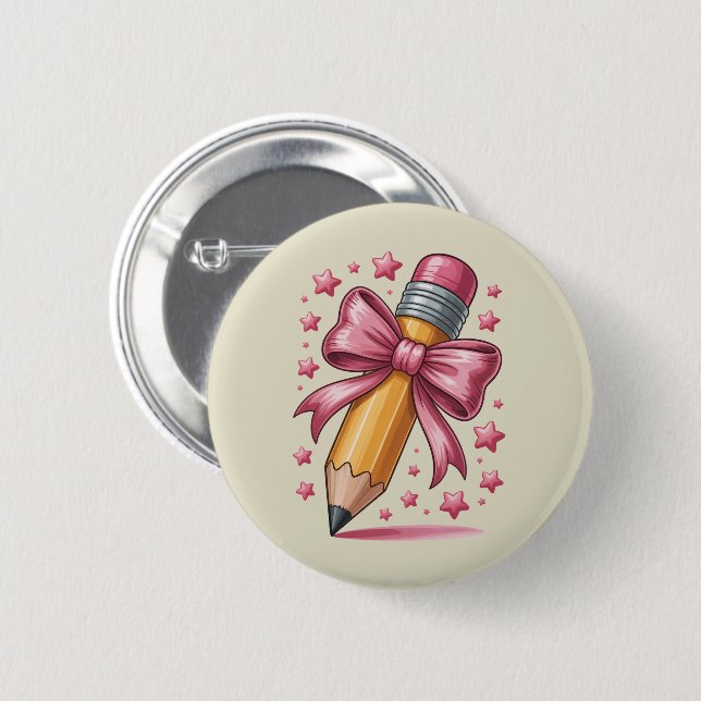 Pencil Coquette Bow Teacher Appreciation School 6 Cm Round Badge (Front & Back)