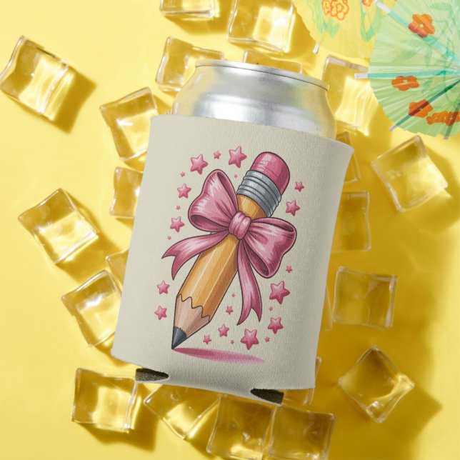 Pencil Coquette Bow Teacher Appreciation School Can Cooler (In Situ Summer)