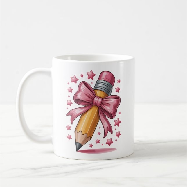 Pencil Coquette Bow Teacher Appreciation School Coffee Mug (Left)